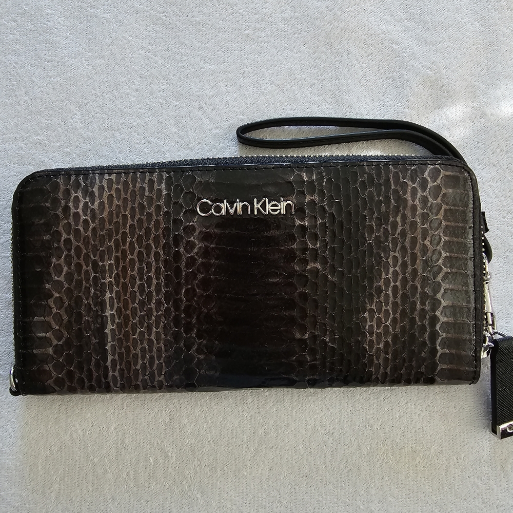 Women's Calvin Klein Black Python Zip-Around Wallet